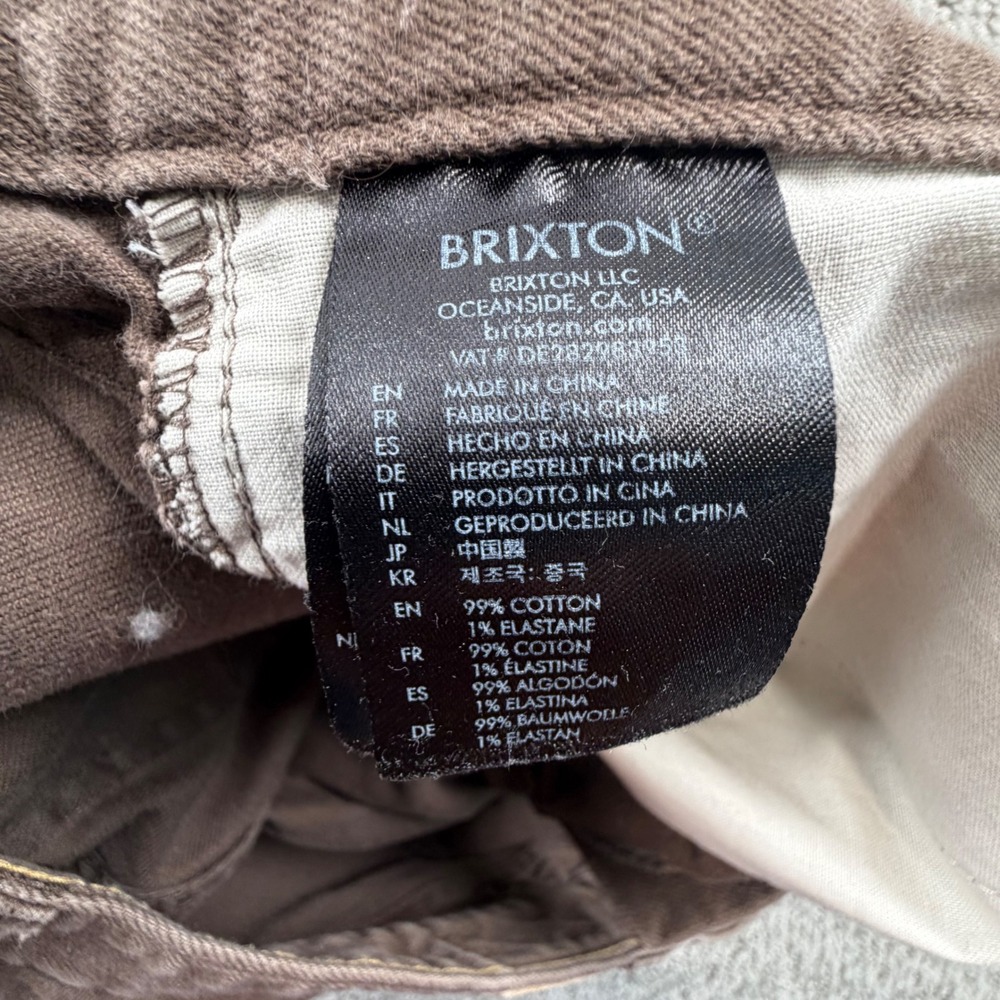 Brixton Grain Pant Men 32/32(30.5) Brown Slim Fit Stretch Cotton Twill Trousers - Picture 3 of 9